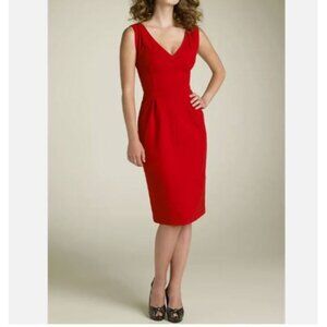 Diane Von Furstenberg Red Duke Dress size 8 Ponte Sheath Classic Sleeveless V Ne